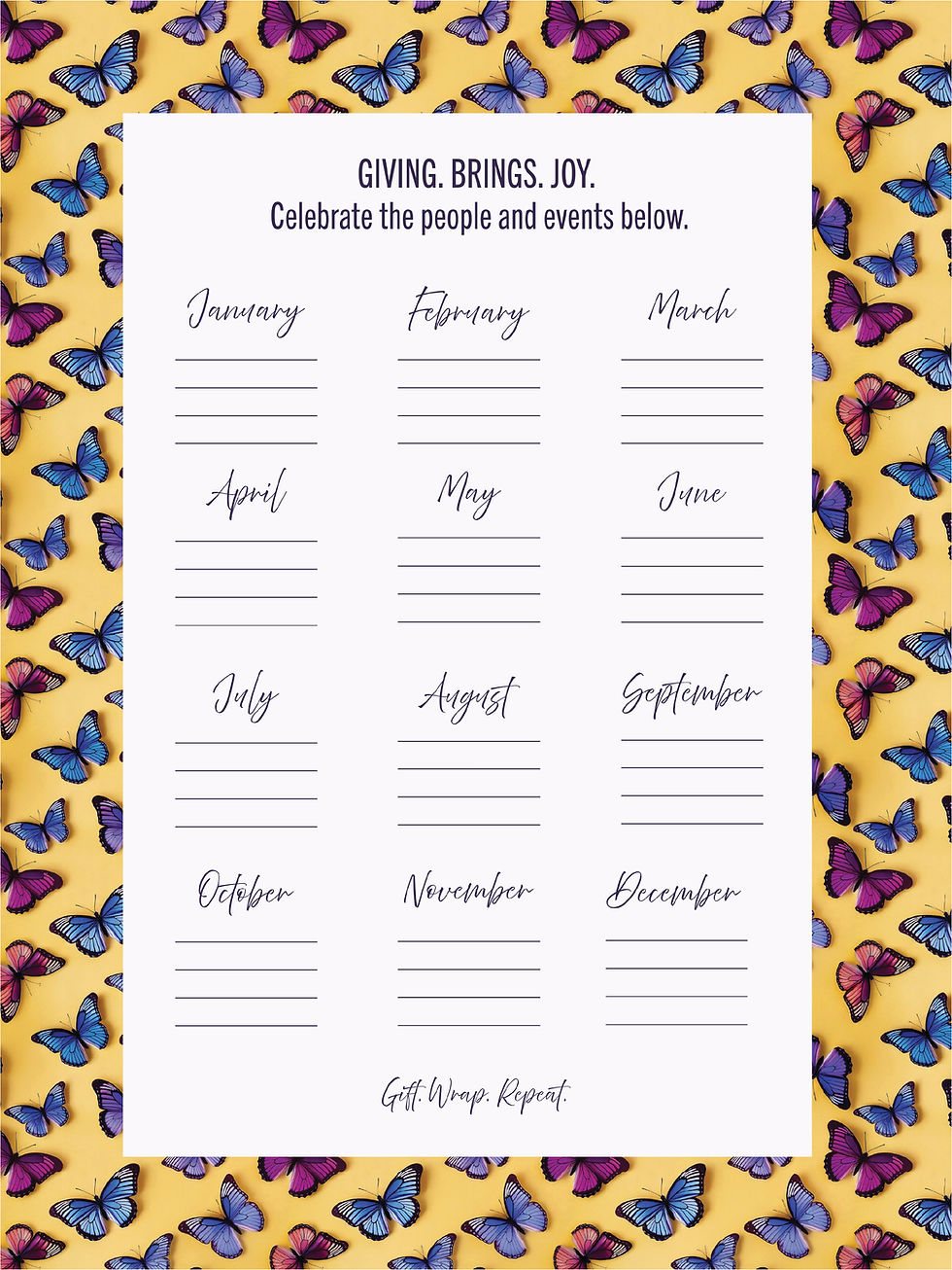 Gift wrap book interior page layout with writing sections – wrapping paper book planner