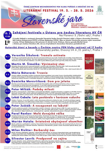 Český PEN pořádá literární festival Slovenské jaro 2026