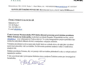 České Centrum Mezinárodního PEN klubu důrazně protestuje proti útokům prezidenta Miloše Zemana