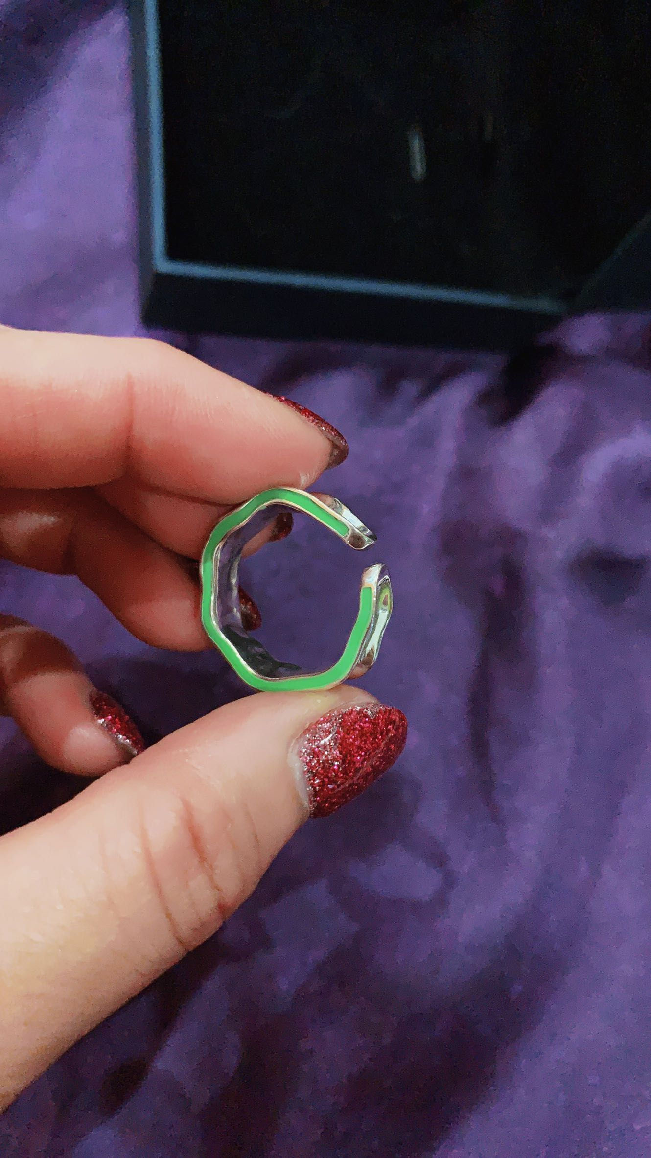 Silver Ring with Green Enamel Colour