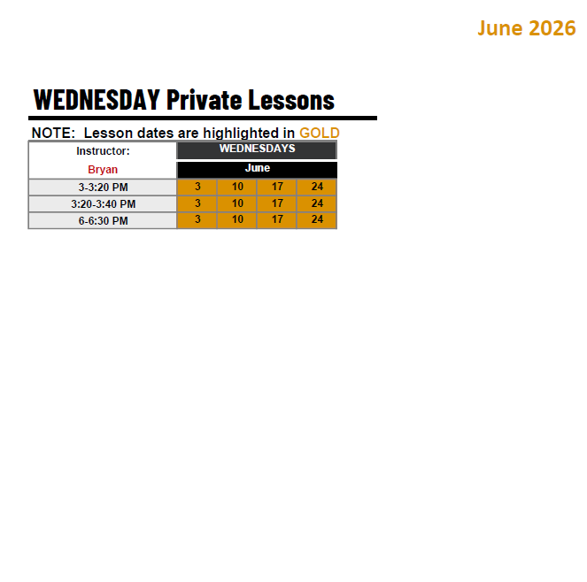 WEDNESDAY Private Lessons
