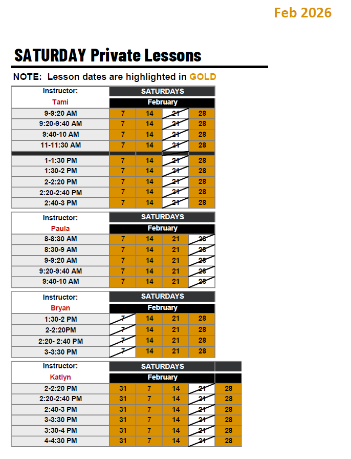 SATURDAY Private Lessons
