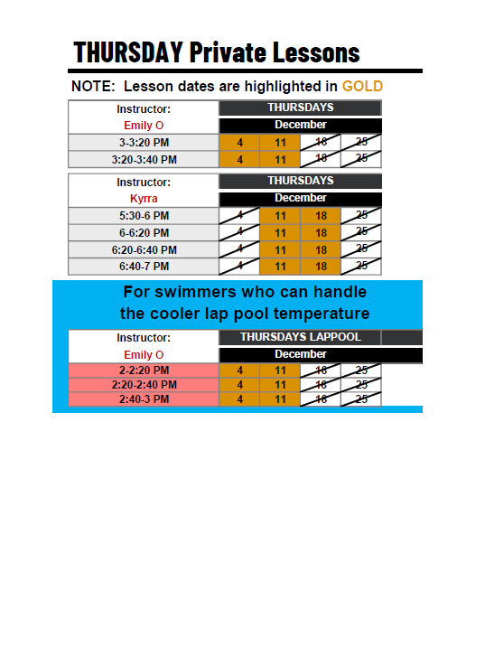 THURSDAY Private Lessons