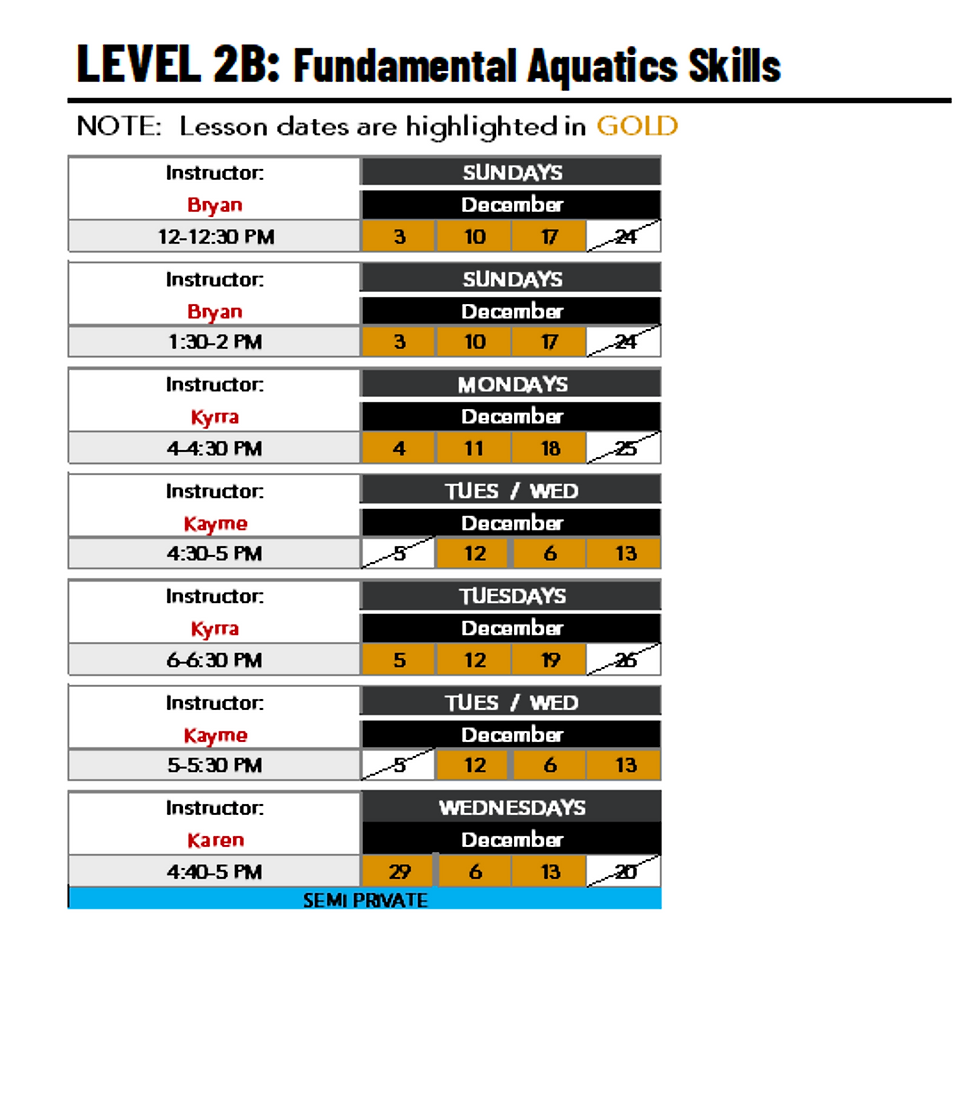 LEVEL 2B: Fundamental Aquatics Skills