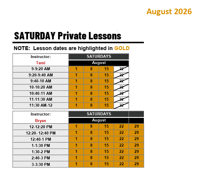 SATURDAY Private Lessons