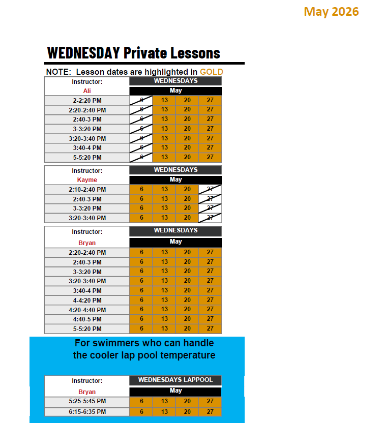 WEDNESDAY Private Lessons