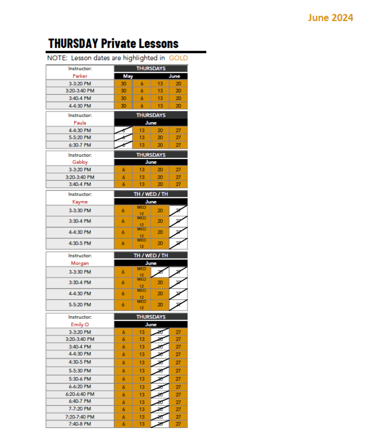 THURSDAY Private Lessons Capital City Health
