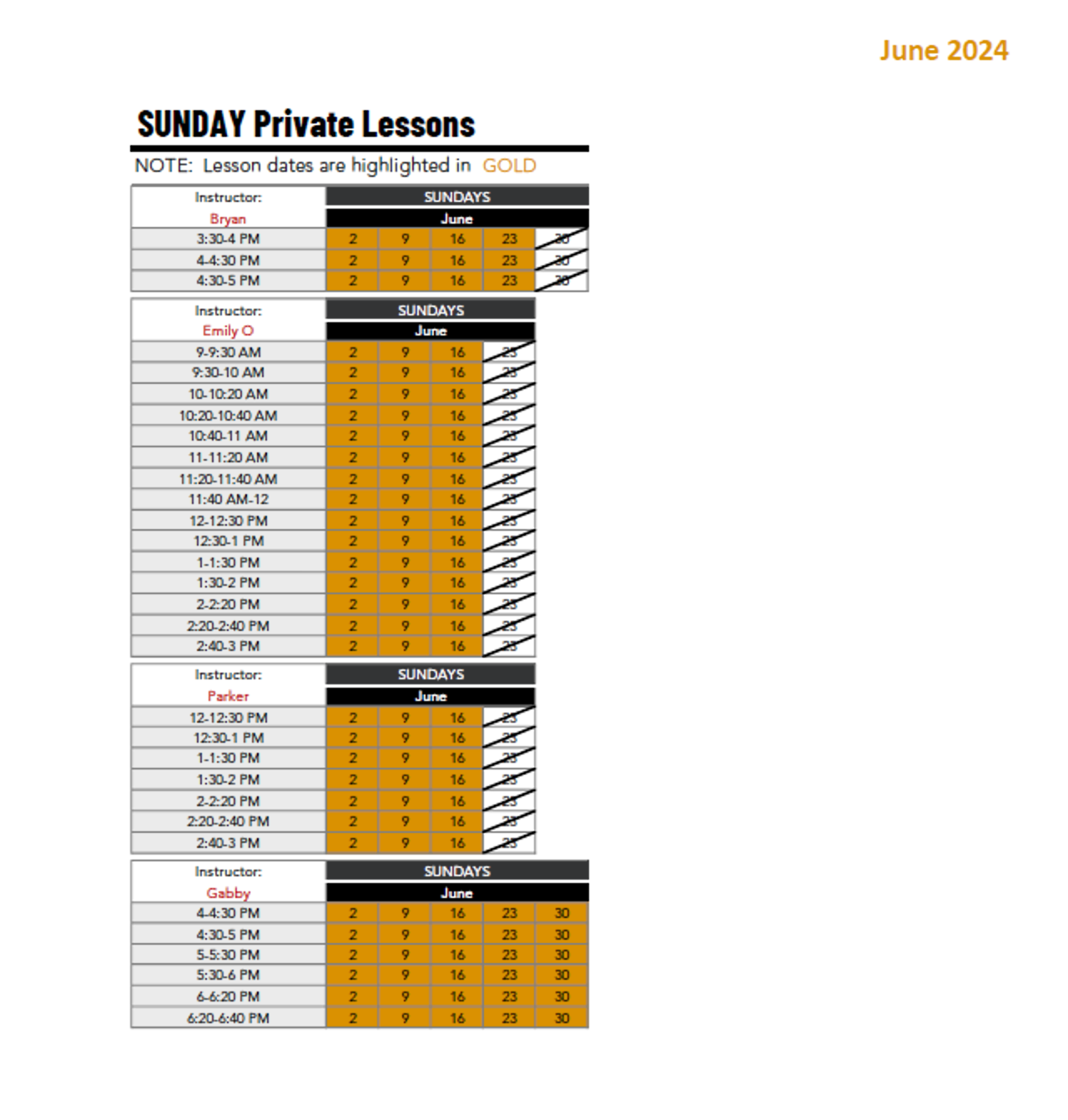 SUNDAY Private Lessons Capital City Health