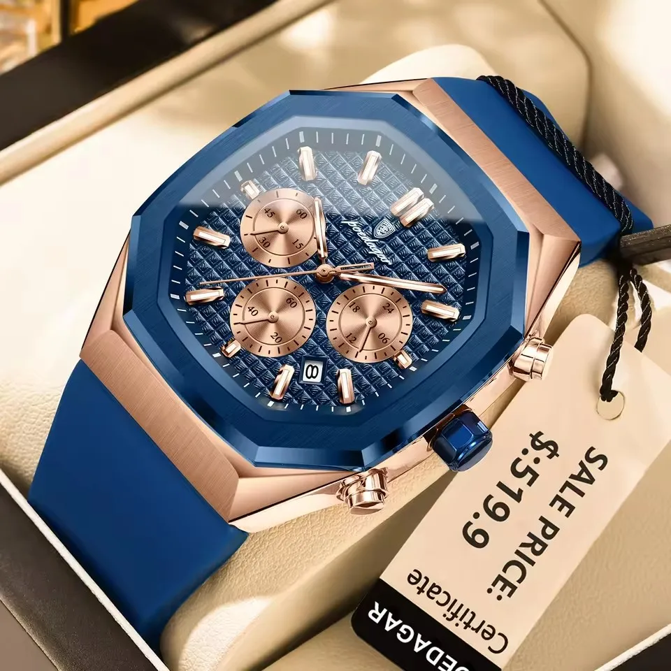 Men's Waterproof Quartz Chronograph Watch with Silicone Strap