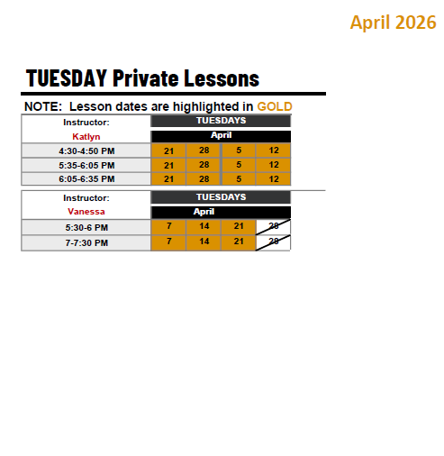 TUESDAY Private Lessons