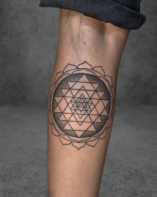 sri yantra tattoo with dotwork