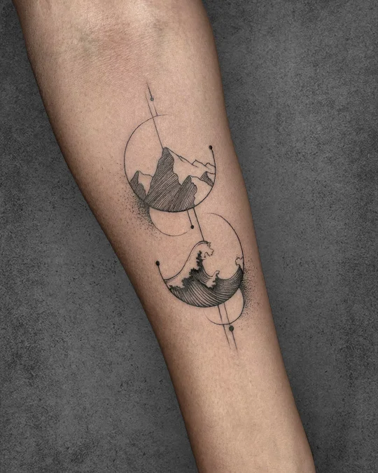 ocean and mountain minimalism tattoo