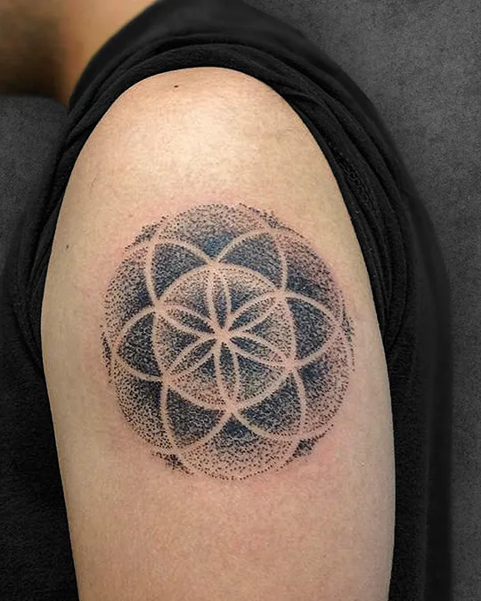 dotwork and seed of life tattoo