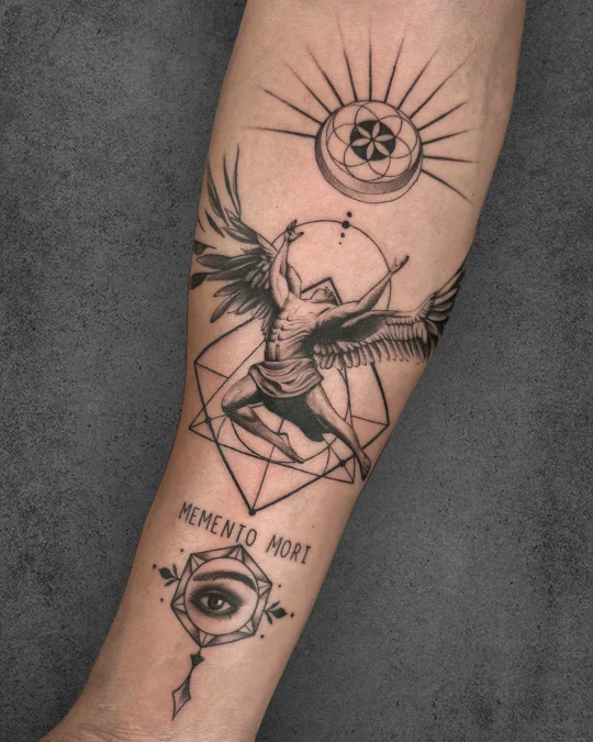 guardian angel and geometric tattoo
