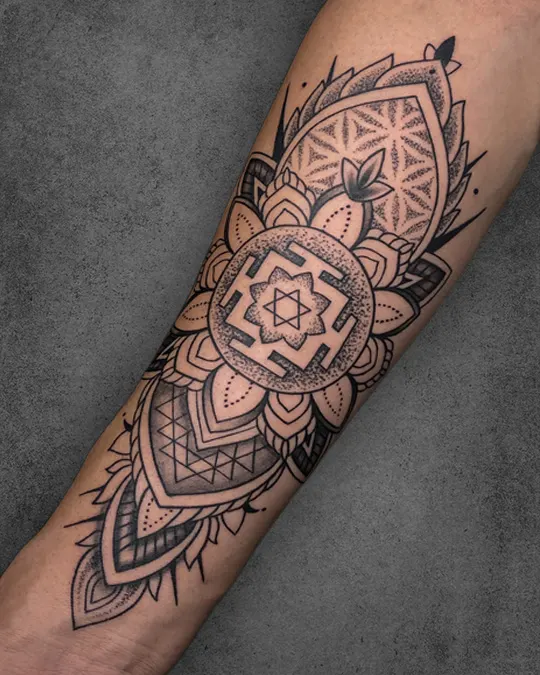 flower of life and sri yantra tattoo