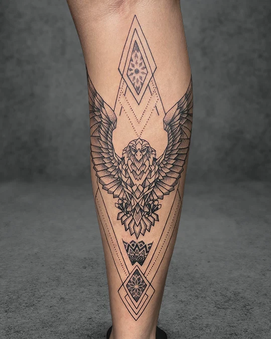 geometric eagle and dotwoek tattoo