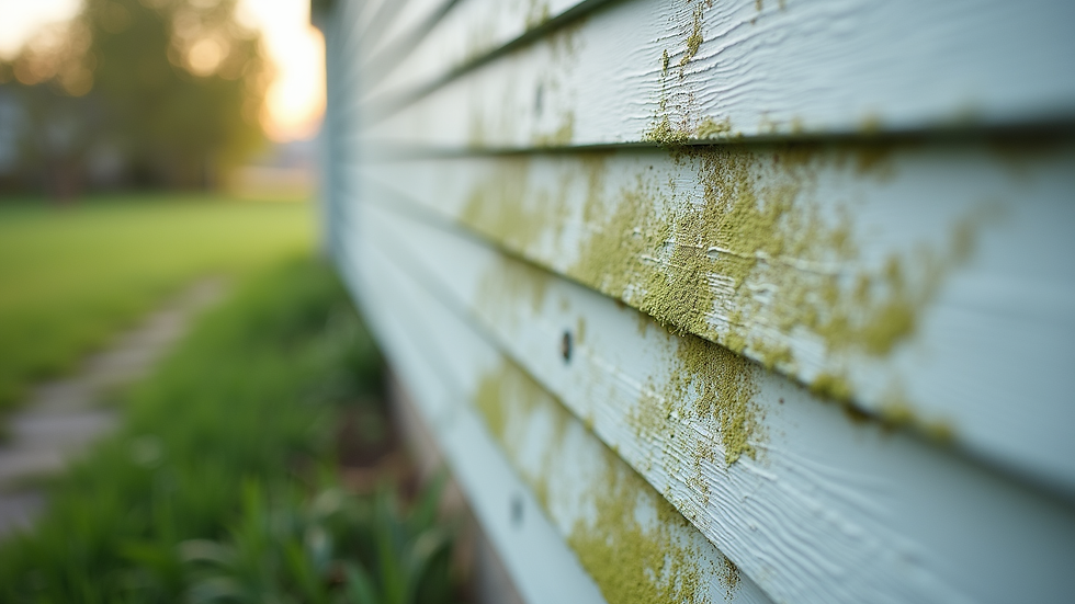 Close-up view of algae and mold on a home siding before soft washing