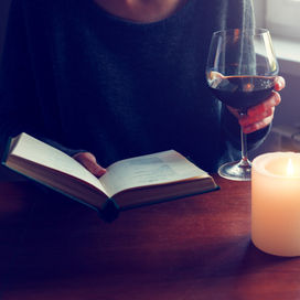 workshop glass of wine and book
