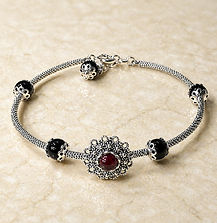 bracciale sardo in argento e granato e corallo - filigrana sarda