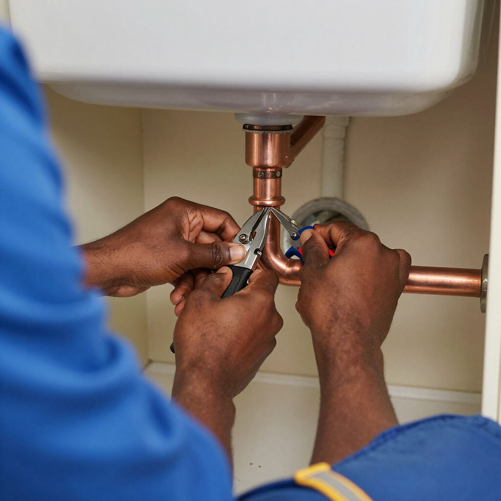 Plumber providing professional plumbing services under a sink