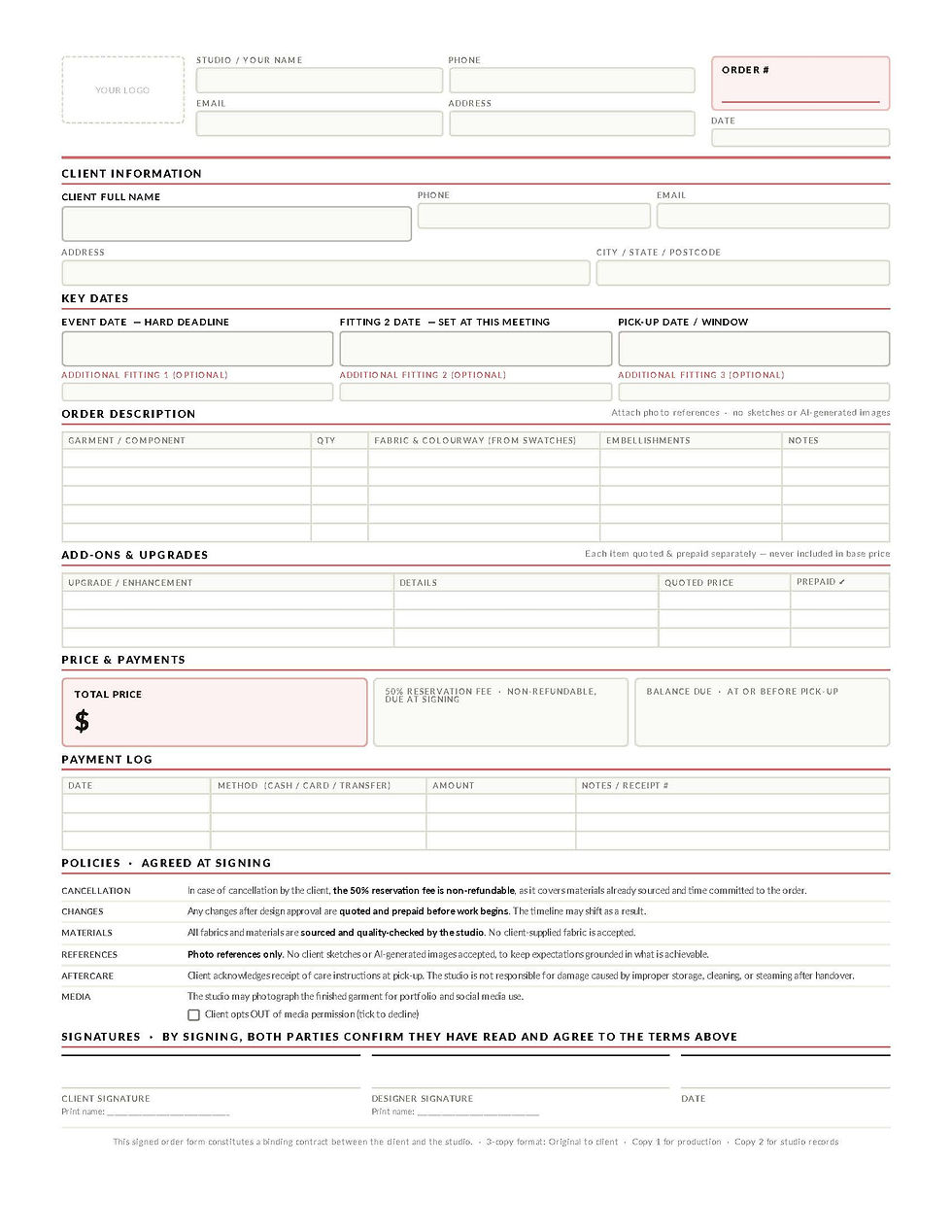The Order Form for bespoke dress: Your Most Important Business Document