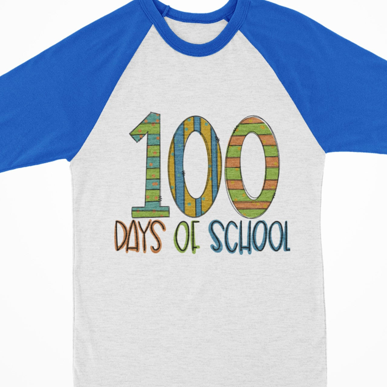 Watercolor Raglan- 100 Days of School Blue