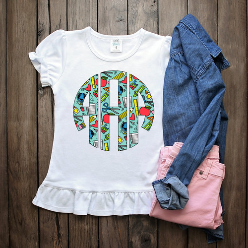 School Doodle Monogram Tee*Back to School*Sublimated | The Sassy Seamstress