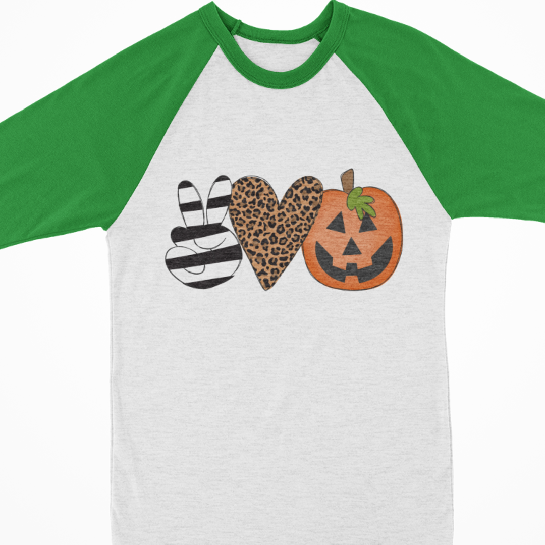 Halloween Raglan Peace Love Pumpkin