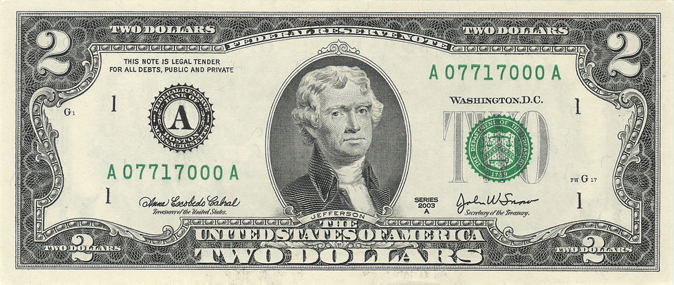 Front of a 2 dollar bill
