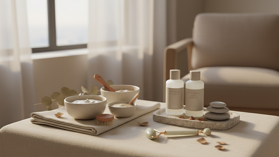 Close-up view of a luxurious facial treatment setup with natural skincare products