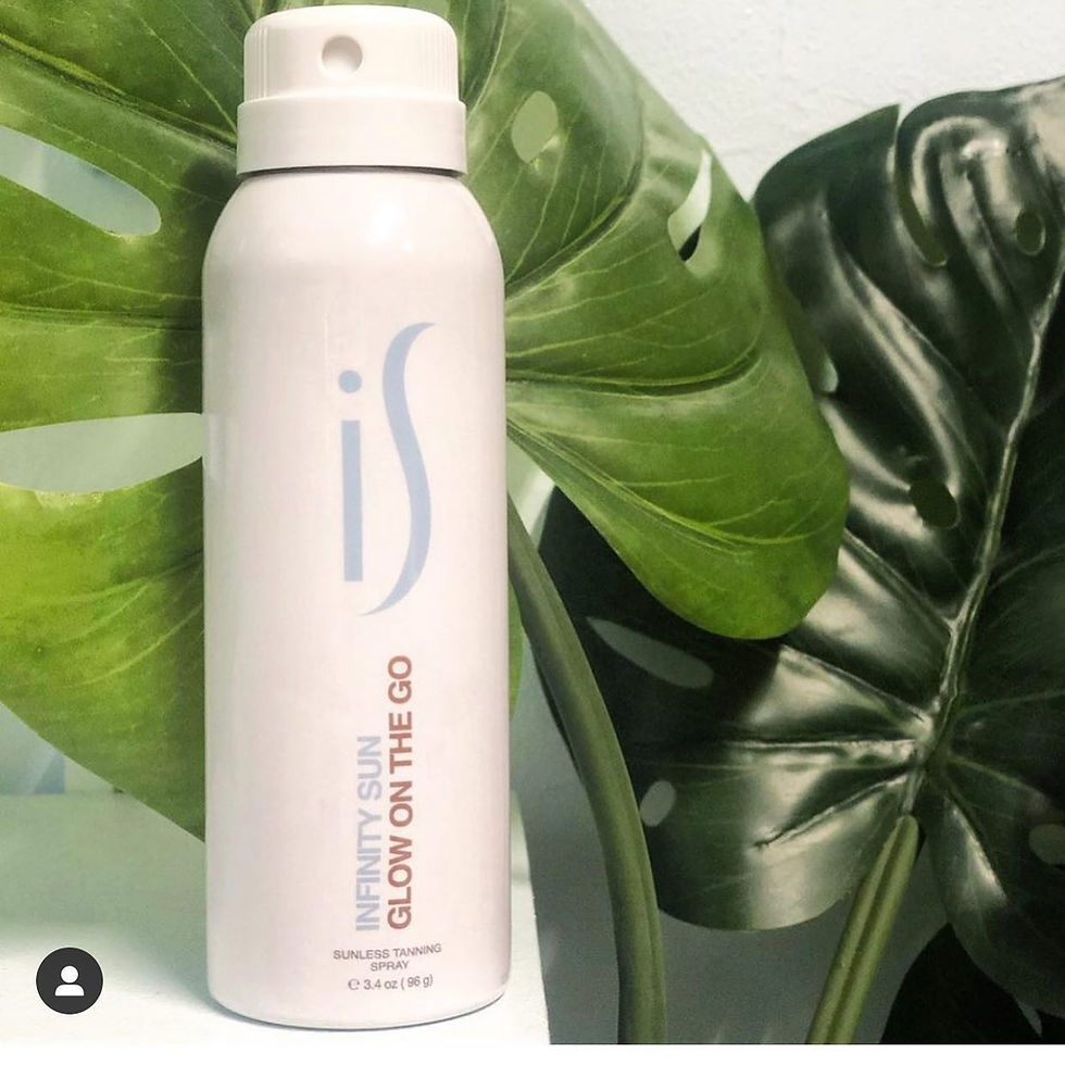 Thumbnail: White Infinity Sun Glow On The Go spray bottle with green leaves
