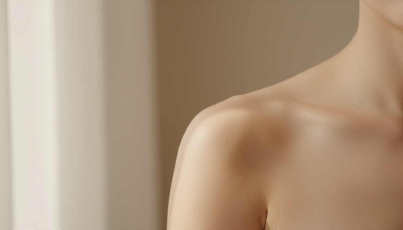 Close-up view of smooth shoulder skin in soft natural light after a balancing treatment.