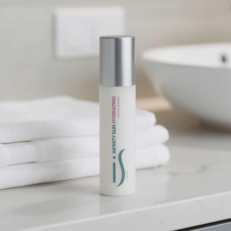 Infinity Sun Hydrating Sunscreen bottle on counter
