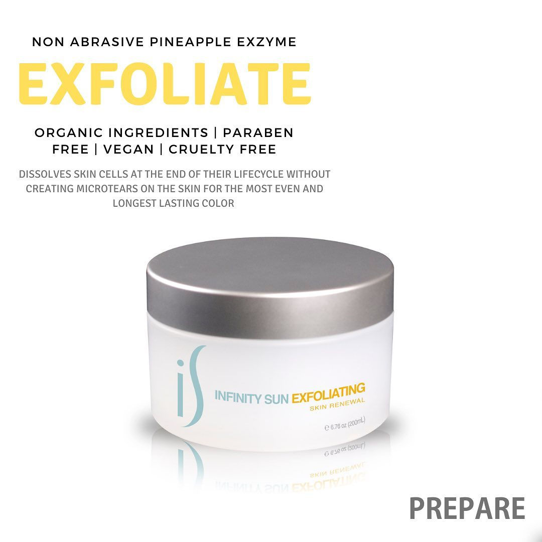 Infinity Sun Exfoliating: Non-abrasive pineapple enzyme to prepare skin.