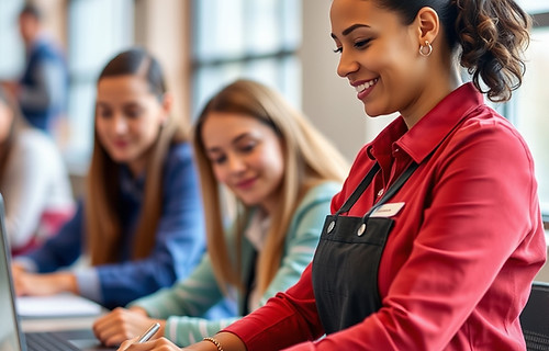person working on a computer while smiling