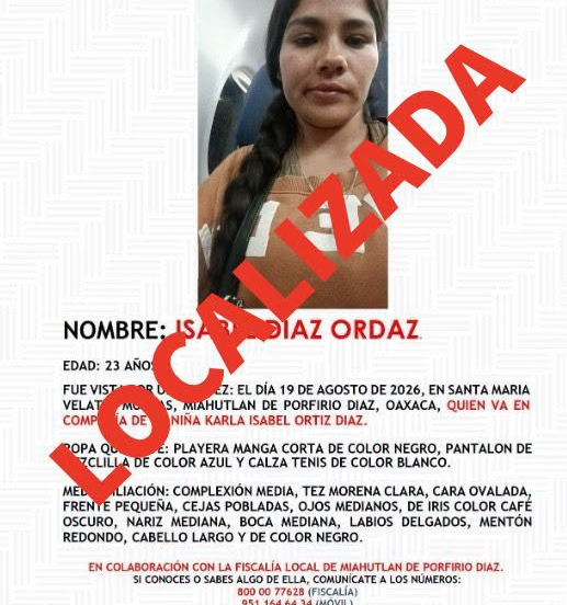 Fiscalía de Oaxaca localiza a mujer y a su hija reportadas como no localizadas