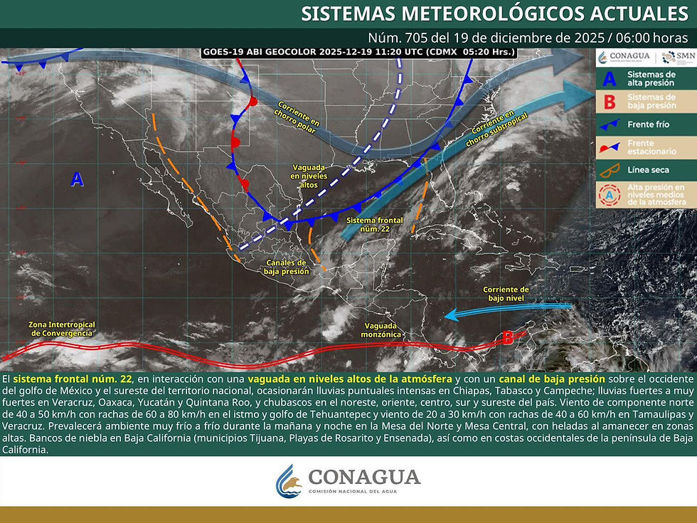 Pronóstico del tiempo para Oaxaca hoy viernes 19 de diciembre de 2025