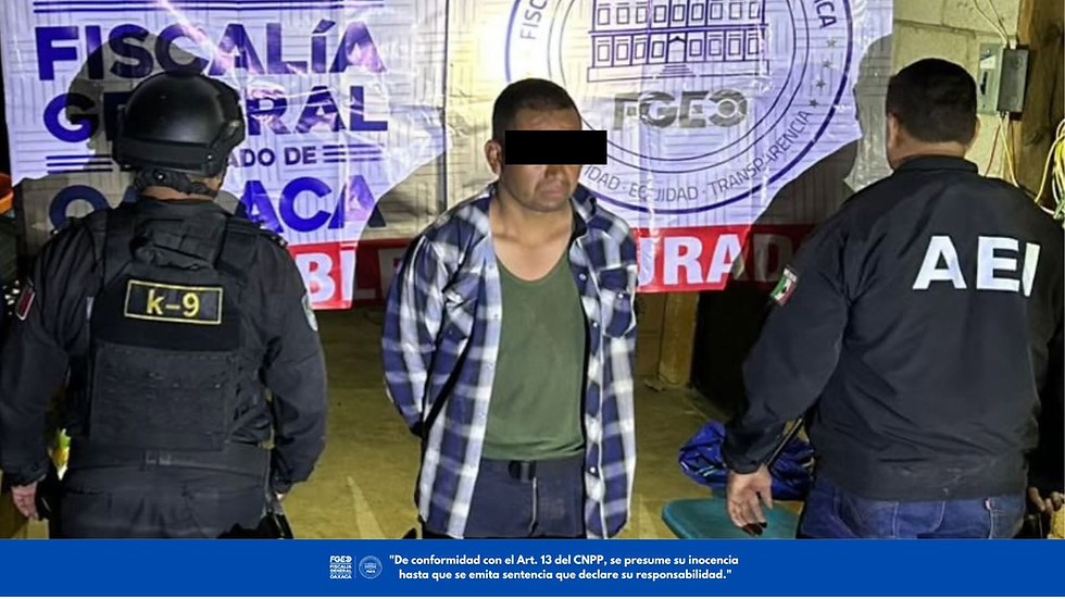 Fiscalía de Oaxaca ejecuta cateo en Santa María Peñoles; asegura armas de fuego, presuntas drogas y detiene a una persona
