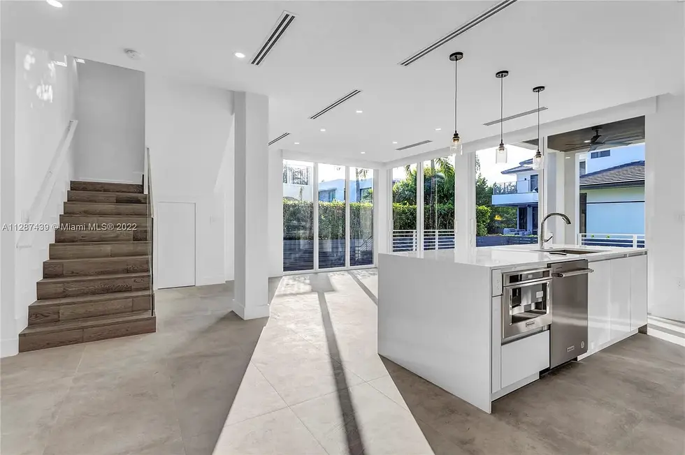 a kitchen with the year 2022 on the stairs