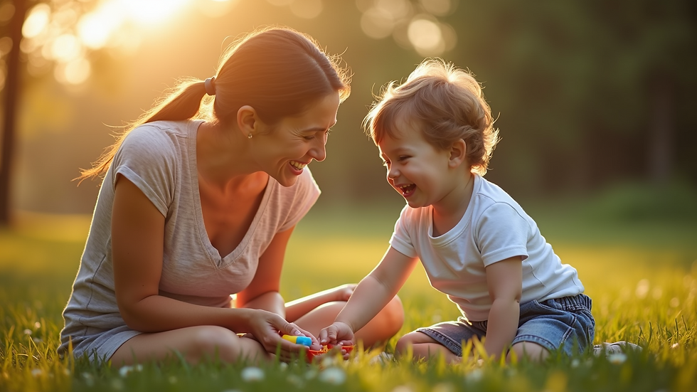High angle view of a parent and child sharing a positive moment during playtime