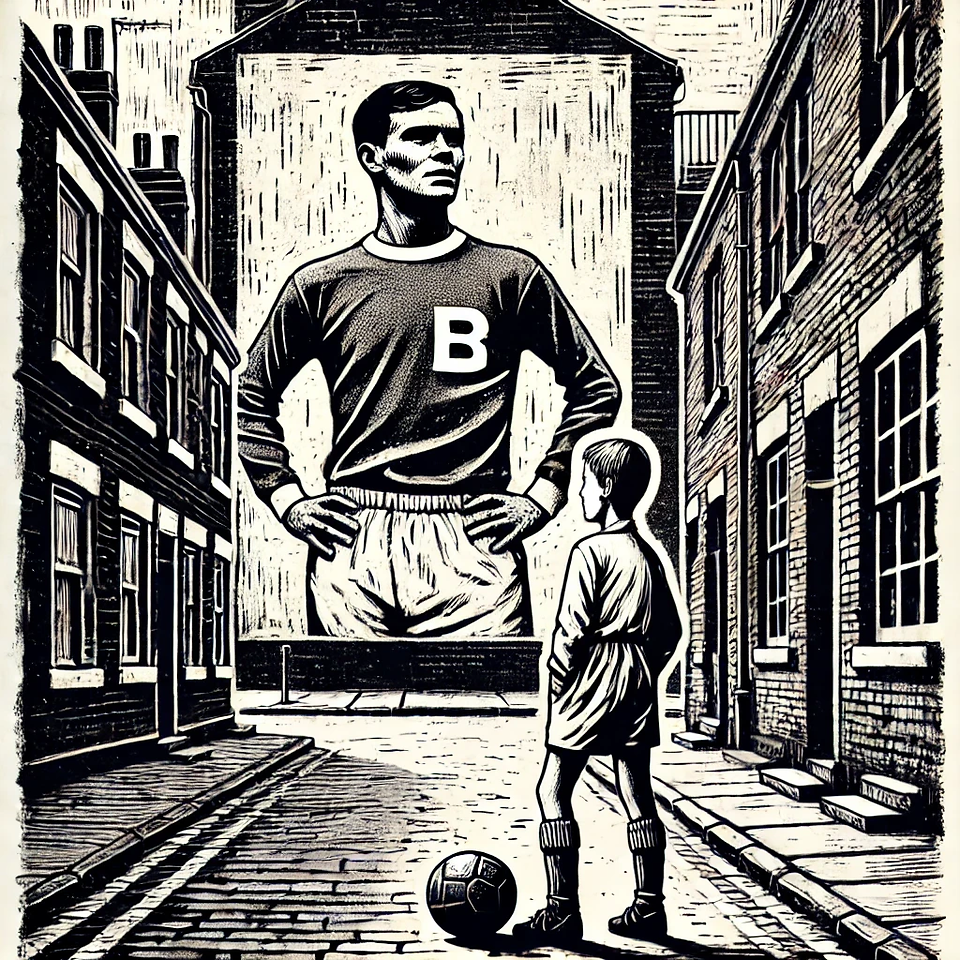 Voetballer en muurschildering