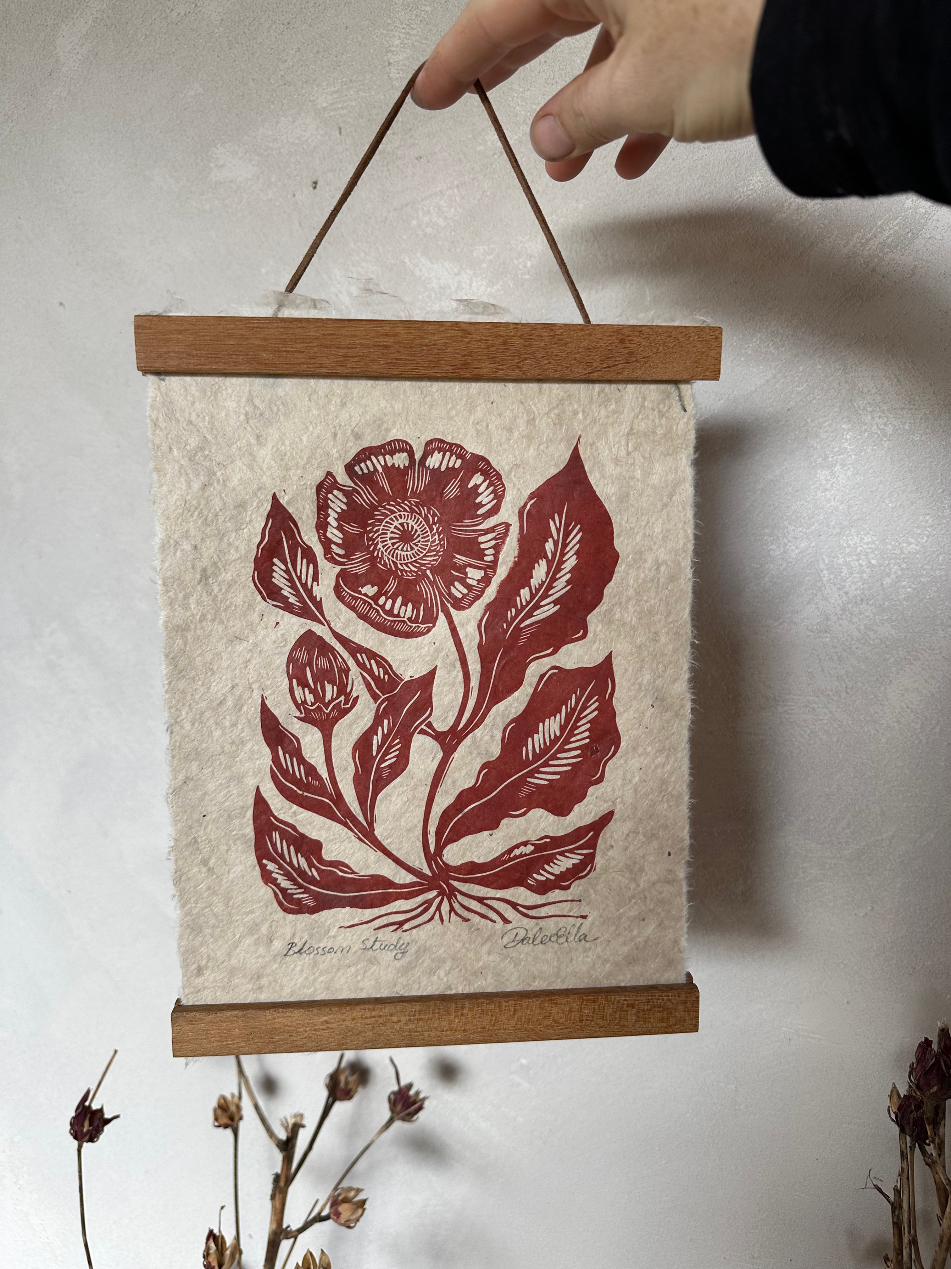 Blossom Study - Original Relief Print -Ochre red ink