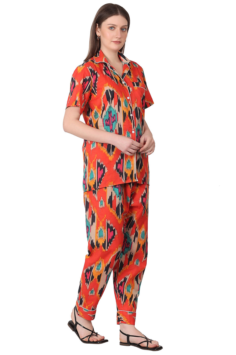 Thumbnail: Serene Nights Ikat Print Pajama Set – Ultra-Soft & Allergy-Friendly