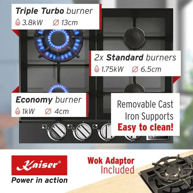 Thumbnail: Table de cuisson gaz Turbo Avantgarde Pro (Verre Noir) KCG 6387 Turbo