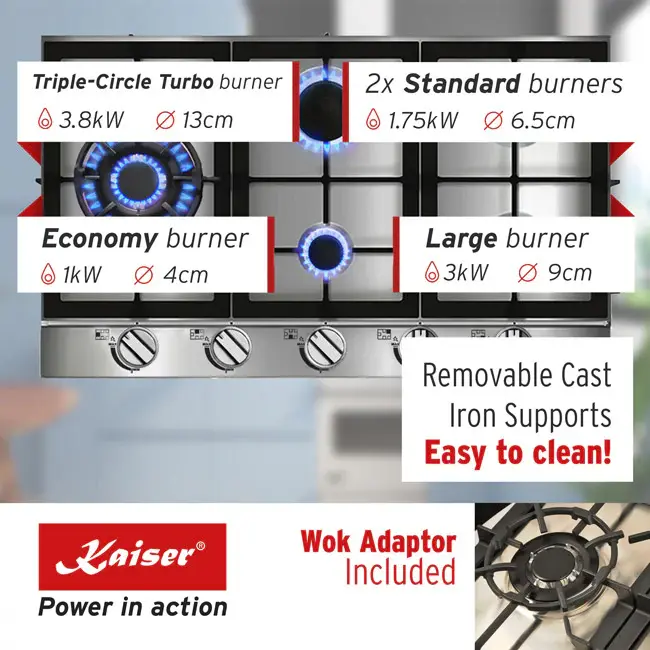 Thumbnail: Avantgarde Pro 90cm Gas Hob (Stainless Steel) KG 9357 Turbo