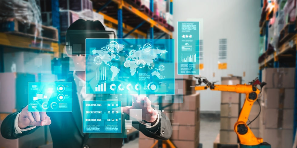 People at desks analyzing data on multiple screens, with world maps and charts. The room is dimly lit, creating a focused atmosphere.