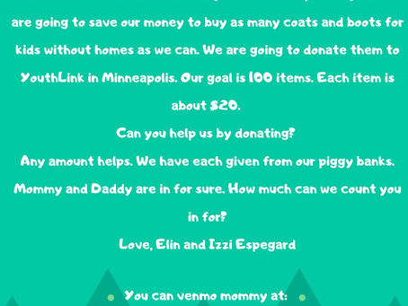Students Izzy and Elin are having a 2020 fundraiser- Let's help them give coats this Christmas