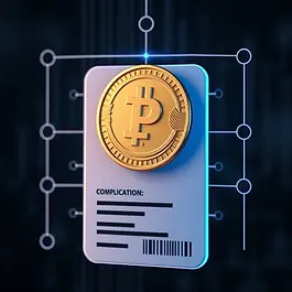 Compliance and identity verification imagery linked to cryptocurrency.