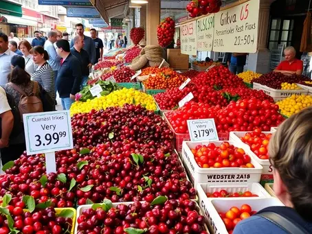 High fruit prices at Girne market highlighting inflation in Northern Cyprus.