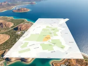 Land plot in North Cyprus with planning and zoning overlay showing development potential